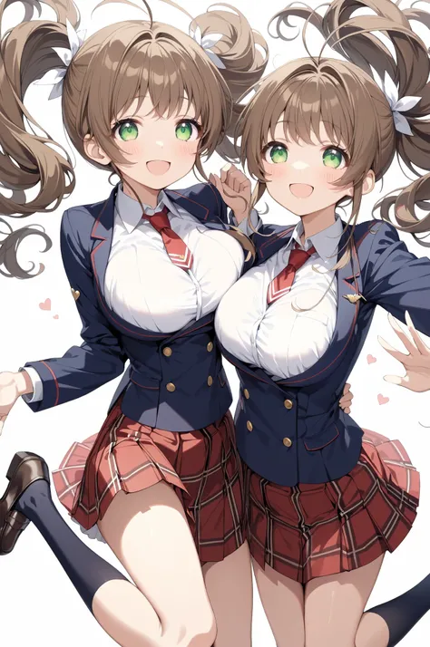 (high quality illustration Art, Super Best masterpiece, 16K, Highest image quality, super high resolution, super high degree of perfection of the work)
(brown hair, antenna hair, bangs, stupid hair, hair intake , green eyes), (super very cute smile, Happy ...