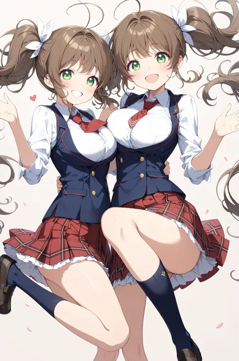 (high quality Animation Art, Super Best masterpiece, 16K, Highest image quality, super high resolution, super high degree of perfection of the work)
(brown hair, antenna hair, bangs, stupid hair, hair intake , green eyes), (super very cute smile, Happy Exp...