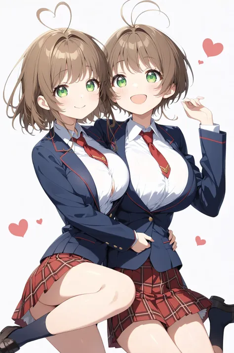 (high quality Animation Art, Super Best masterpiece, 16K, Highest image quality, super high resolution, super high degree of perfection of the work)
(brown hair, antenna hair, bangs, stupid hair, hair intake , green eyes), (super very cute smile, Happy Exp...