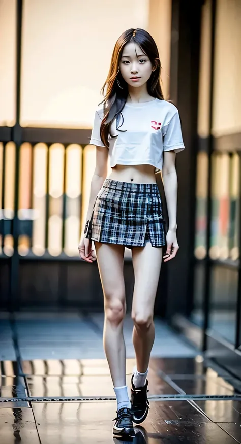 Highly detailed, textured skin, very detailed, ultra high precision, High Resolution Model, detailed face、Exposed Navel、(Japanese), cute girl, high school girl、((Japanese女性))、(((Extremely Slim Model Body:1.3))), ((Extremely long legs:1.3))、((Extremely thin...