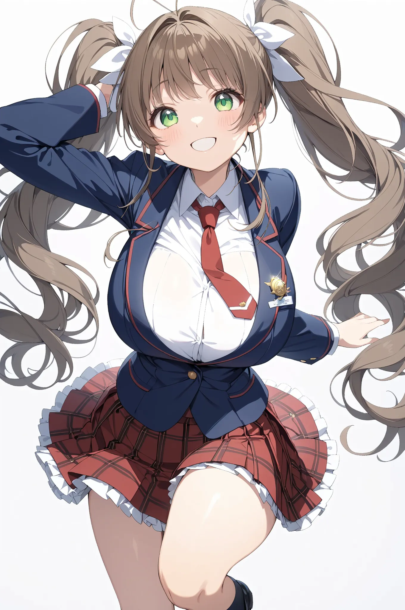 (high quality Animation Art, Super Best masterpiece, 16K, Highest image quality, super high resolution, super high degree of perfection of the work), 1girl, solo, 
(brown hair, antenna hair, bangs, stupid hair, hair intake , green eyes), (super very cute s...