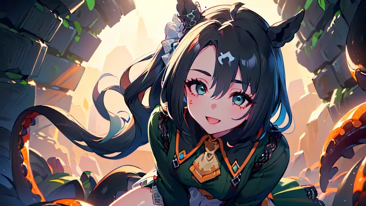 (Solo, 3DCG animation, upper body POV: 1.3), (masterpiece, highest quality, highest resolution, most detailed, high saturation, thin lines, fine lines, smooth skin, orange lighting, skin texture: 1.5), (emotional heart emoji: 1.5), (girl on top, crouching,...