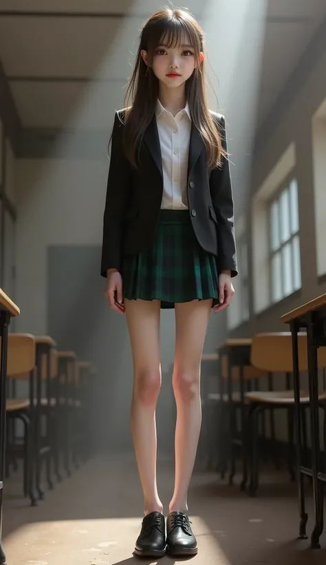 at night, (A strong light shines on her, darkening everything else.),(full body shot:1.4), (shot from a low position:1.4), (shot from below the floor:1.4), anorexic,女の子,可愛い,girl,gal,cute ung girl,cute young girl, (long legs:1.4), (short torso:1.4), (slim ...
