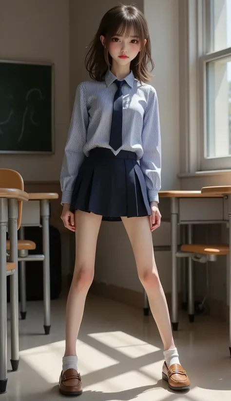 at night, (A strong light shines on her, darkening everything else.),(full body shot:1.4), (shot from a low position:1.4), (shot from below the floor:1.4), anorexic,女の子,可愛い,girl,gal,cute ung girl,cute young girl, (long legs:1.4), (short torso:1.4), (slim ...