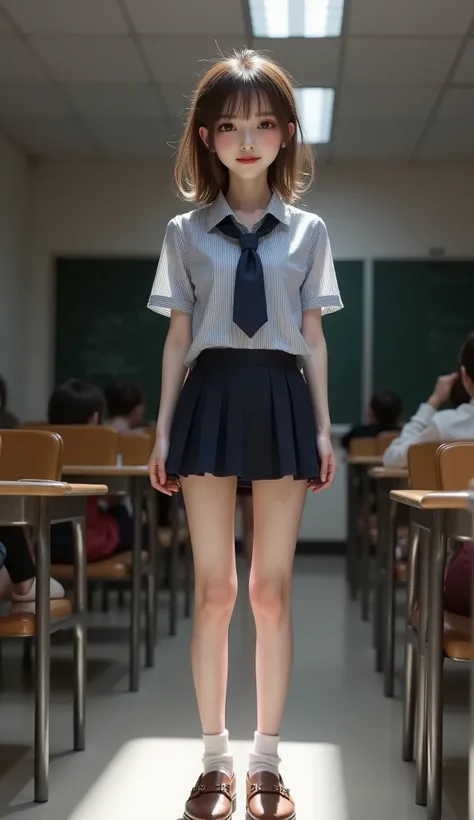at night, (A strong light shines on her, darkening everything else.),(full body shot:1.4), (shot from a low position:1.4), (shot from below the floor:1.4), anorexic,女の子,可愛い,girl,gal,cute ung girl,cute young girl, (long legs:1.4), (short torso:1.4), (slim ...