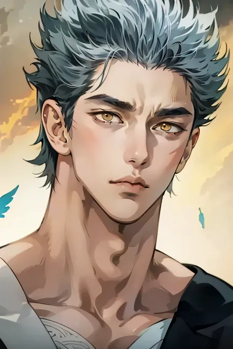 anime man with silver hair piercings looking at the camera, Tall anime man with yellow eyes, Cute Man Demon Slayer Art, male anime style, beautiful bisexual prince, Cool anime poses, high quality anime art style, anime handsome man, delicate and neutral pr...