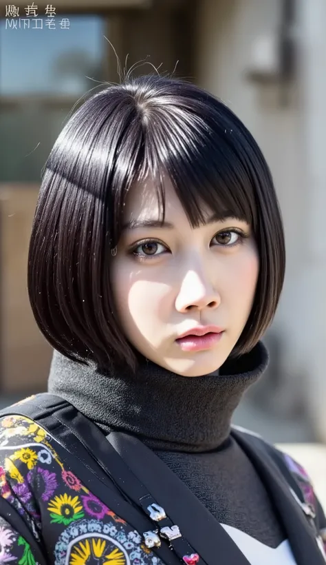  suit，android robot、High precision in selection, 最High Quality, ultra High precision in selection, HD model, textured skin,detailed depiction, High Quality, Android Beauty Soldier，cyberpunk suit，dark haired， Bob's short hair   ， Future City ，,  , Smile Yan...