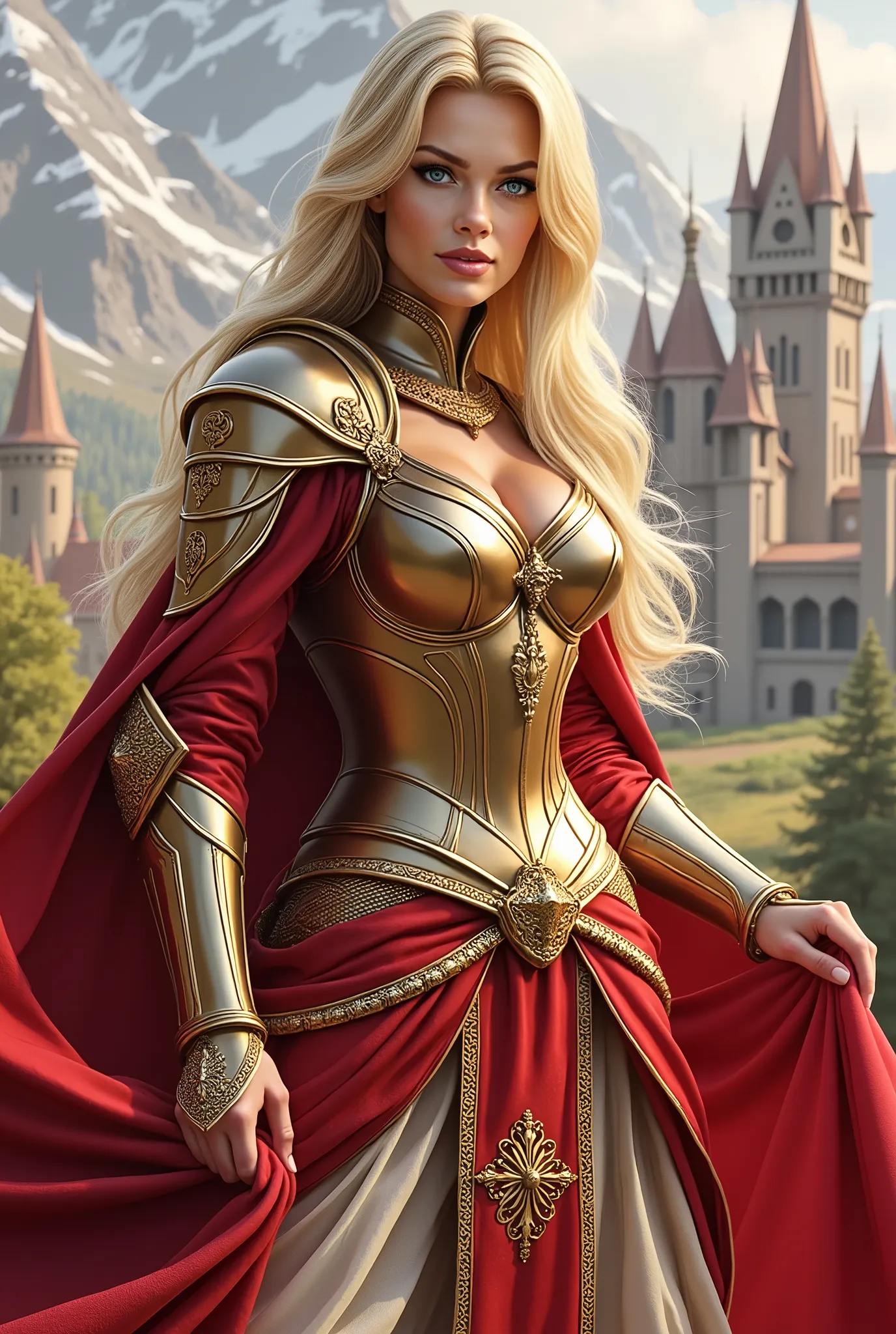 dungeons and dragons style beautiful warrior princess in shiny armor ,