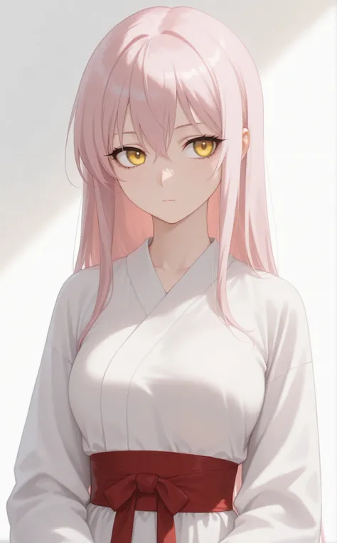 masterpiece, newest, Best Resolution, HD Quality, good lighting, safe. beautiful, adult, anime, good anatomy, .  Pale pink hair , Hair below the shoulders. Golden-yellow eyes, dark eyelashes, piel clara, slim build, Medium Breasts Size D. She is 24 years o...