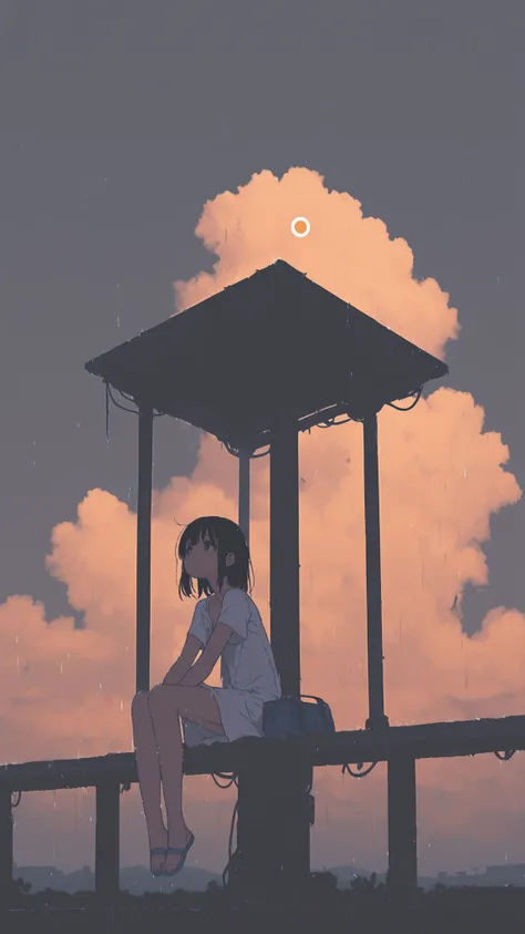 UHD, Super Detailed, High Quality, Best Quality, Masterpiece, High Resolution, Anatomically Correct, 1loli, petite, skinny. A junior high school girl drenched in rain and was seeking a shelter on abandoned rail stasion, she wear sun dress with short sleeve...