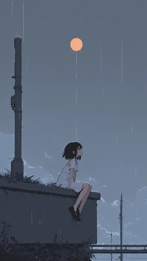 UHD, Super Detailed, High Quality, Best Quality, Masterpiece, High Resolution, Anatomically Correct, 1loli, petite, skinny. A junior high school girl drenched in rain and was seeking a shelter on abandoned rail stasion, she wear sun dress with short sleeve...