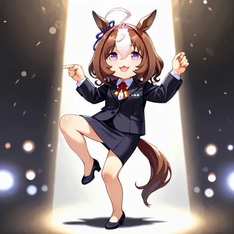 chibi, pointing, standing on one leg, :3, open mouth, meme, parody, simple background, white background, full body, (office lady, suit), studio lighting, ultra-fine painting, vivid colors, sharp focus, extreme detail, professional with delicate underwear, ...