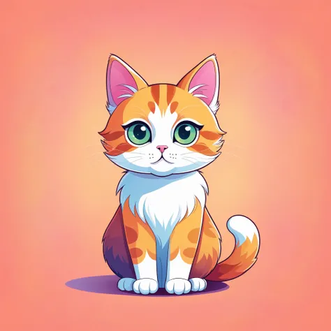 "Cute vector art style cat, full body, colorful fur, big eyes, clean lines, flat shading, soft shadows, modern digital illustration, high quality, vibrant background, symmetrical composition, white outline, professional vector look, 4K resolution"