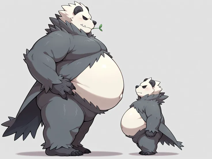 fat pangoro with a big belly, ((side-view profile))