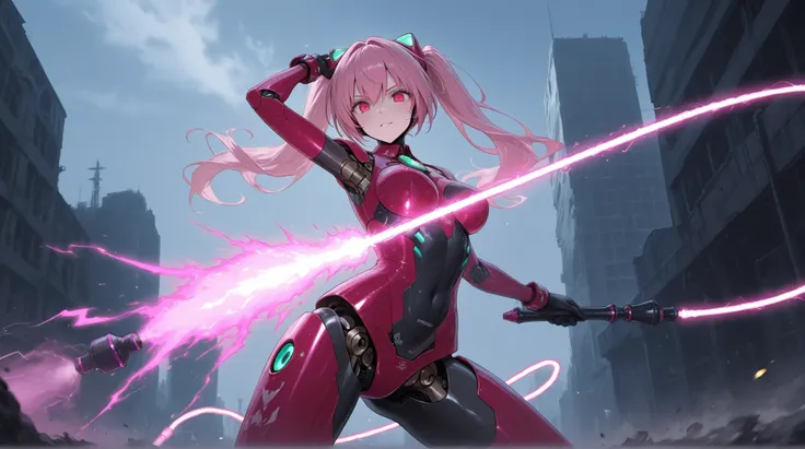 female robot, energy whip,