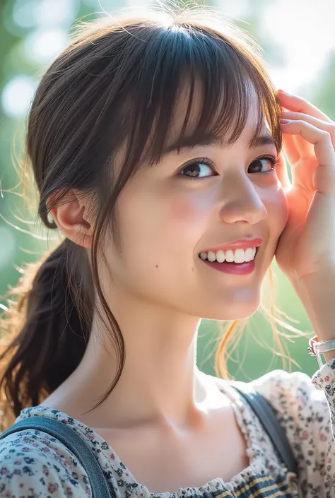 Ikuta Erika, Bang, smile, Young and cute Japanese faces , Official Art for 4 People , High Definition CG Unity 8k Wallpaper, ultra high precision , very detailed, Half photo , film grain , lens flare glow , top quality ,8k, Viewer , (( masterpiece...