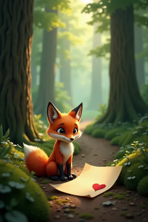 "Fox's Love Confession". A letter arrived on the forest path — sealed with a fox’s paw print. A magical award-winning masterpiece with painstaking attention to details. 16k, UHD, HDR, ray-tracing