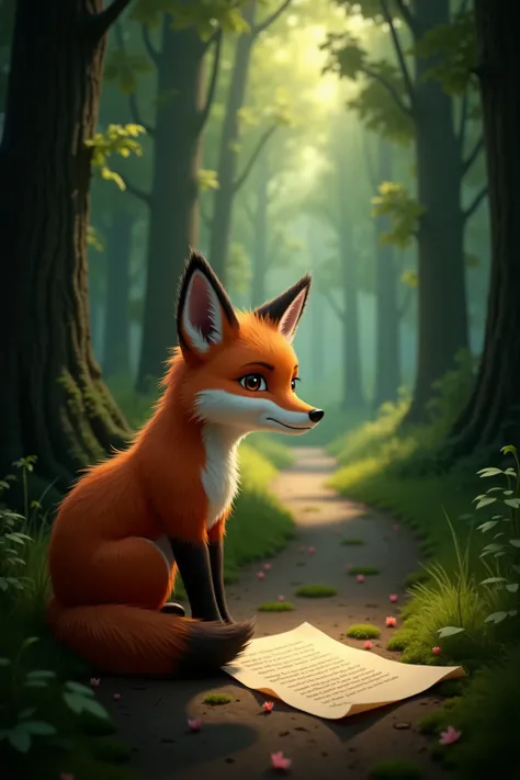 "Fox's Love Confession". A letter arrived on the forest path — sealed with a fox’s paw print. A magical award-winning masterpiece with painstaking attention to details. 16k, UHD, HDR, ray-tracing
