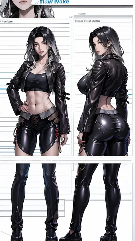 (masterpiece), best quality, HD, 4K, perfect face, black hair, smile at viewer, yellow eyes, hetero, torned dirt leather Jacket, hairband, black long hime hair, hime cut, arrogant stare, collarbone, prostitution, muscular slim, ABS collarbone, dirty booty,...