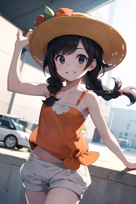 ((Best quality)), ((Super detailed)), ((Anime images, Art CG)), ((Highly detailed CG Unity 8K wallpaper)), ((Correct Anatomy)), (White Background), selene2, selene \(pokemon\ ), 1 girl, twin braids, black hair, black eyes, draw at a young age, baby face, s...
