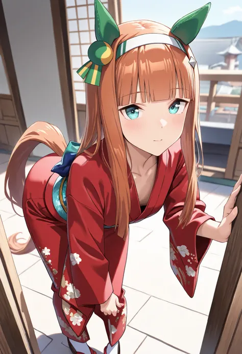 (masterpiece, best quality, perfect face:1.4), wide angle, silence suzuka \(umamusume\), horse ears, ear cover, white headband, small breasts, horse tail, tail on the lower back, proportional body, proportional,1 girl, beautiful hair, beautiful face, beaut...