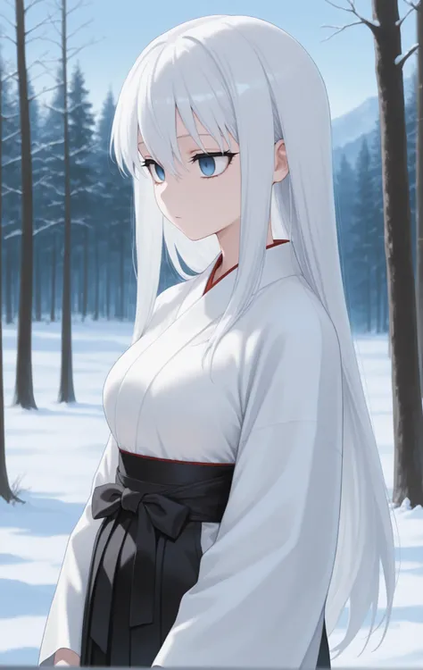 masterpiece, best quality, newest, safe, good anatomy, good resolution, good lighting. beautiful, anime, . long white hair. sky blue eyes, empty stare. black eyelashes, piel clara, slim build, medium breasts size C.  She is 23 years old , measures 1'66 cm....