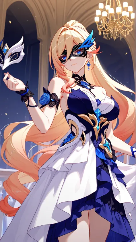 Bianka Ataegina, Honkai impact, wearing an elegant mask and an elegant dress, masquerade ball