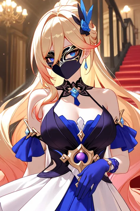 Bianka Ataegina, Honkai impact, wearing an elegant mask and an elegant dress, masquerade ball