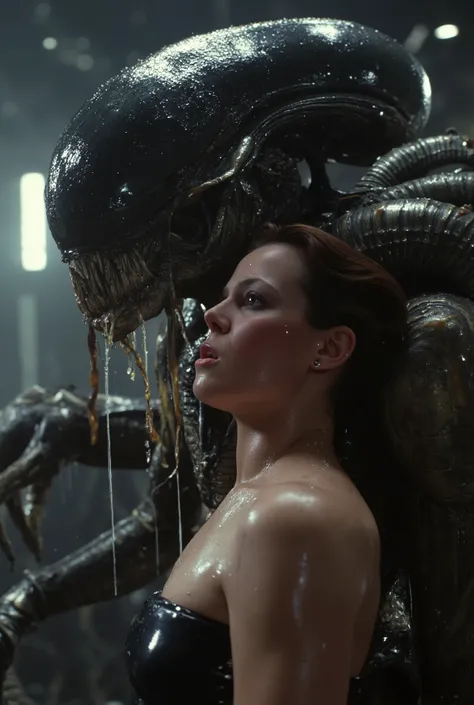 a massive xenomorph dick fuck unconscious Ellen Ripley pussy hard, Ellen Ripley is gunge all over her body and cum on her face