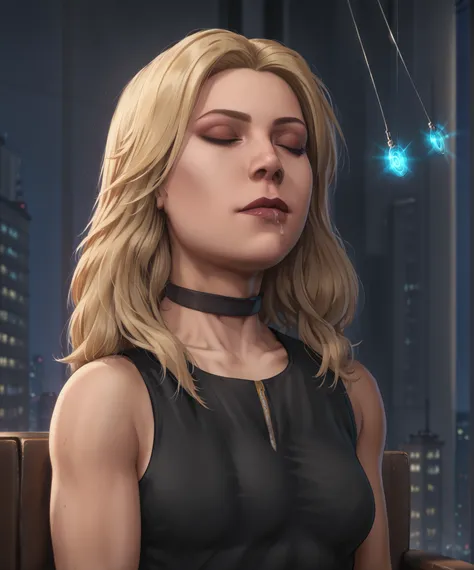 score_9, score_8_up, score_7_up, score_6_up, score_5_up, score_4_up, masterpiece, best quality, amazing quality, very aesthetic, absurdres, newest, 1girl, solo, blkcnryxl, blonde hair, black bra, choker, upper body, expressionless, closed_eyes, closed eyes...