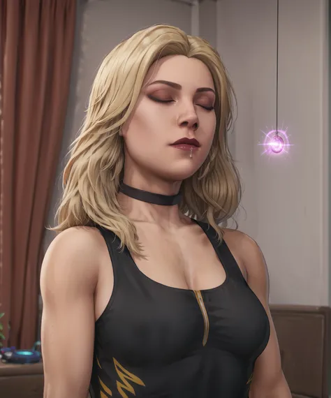 score_9, score_8_up, score_7_up, score_6_up, score_5_up, score_4_up, masterpiece, best quality, amazing quality, very aesthetic, absurdres, newest, 1girl, solo, blkcnryxl, blonde hair, black bra, choker, upper body, expressionless, closed_eyes, closed eyes...