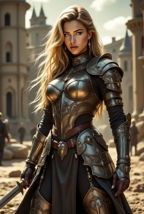 blonde woman in armor
