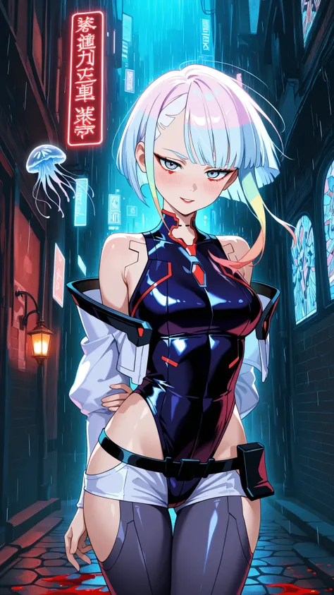 BREAK looking at viewer, BREAK (masterpiece:1.2), best quality, high resolution, unity 8k wallpaper, (illustration:0.8),Crimson-flooded gothic alley, torrential rain pouring like blood from the skies, ruby-lit stained glass casting hellish glow on black co...