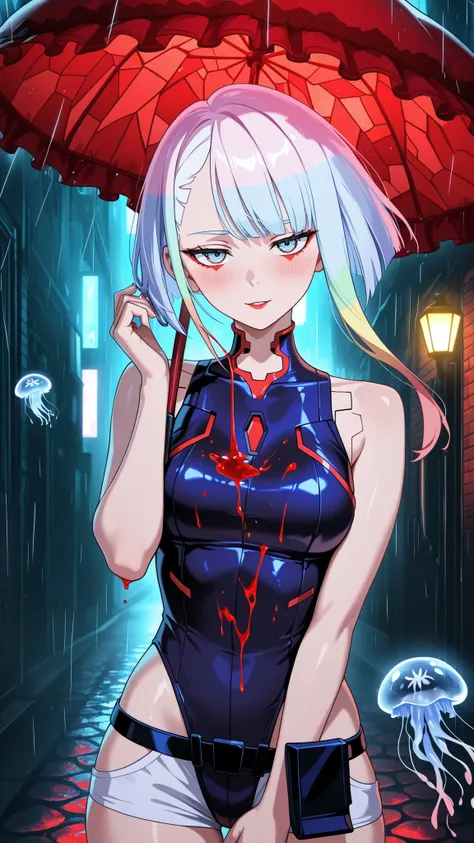 BREAK looking at viewer, BREAK (masterpiece:1.2), best quality, high resolution, unity 8k wallpaper, (illustration:0.8),Crimson-flooded gothic alley, torrential rain pouring like blood from the skies, ruby-lit stained glass casting hellish glow on black co...