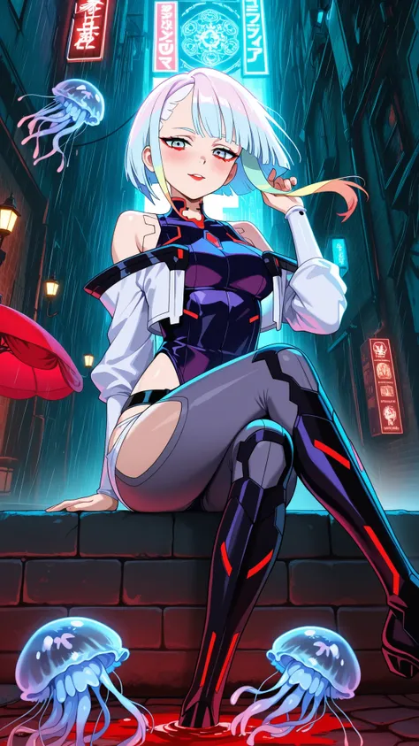 BREAK looking at viewer, BREAK (masterpiece:1.2), best quality, high resolution, unity 8k wallpaper, (illustration:0.8),Crimson-flooded gothic alley, torrential rain pouring like blood from the skies, ruby-lit stained glass casting hellish glow on black co...