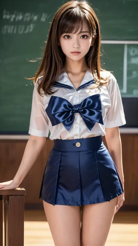 masterpiece, top quality, very detailed, high resolution,(  present,photo  present:1.37),  on anatomically accurate stepping stones  , beautiful woman, Sexy Pin-Up Models  ,(balanced:1.3),( school classroom background),smile, high school girl,(cowboy shot:...