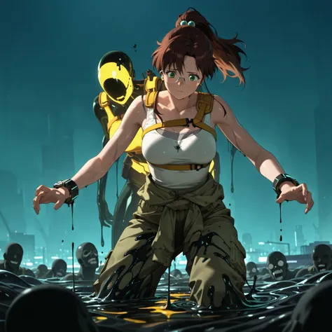 masterpiece, amazing quality, best quality, ultra-detailed, 8K, illustration, clear skin, ultra-detailed-eyes, soft skin, very awa, very as2, soft body, 1990s \(style\), official art, focused, makoto kino, brown hair, green eyes, hair bobbles, medium hair,...
