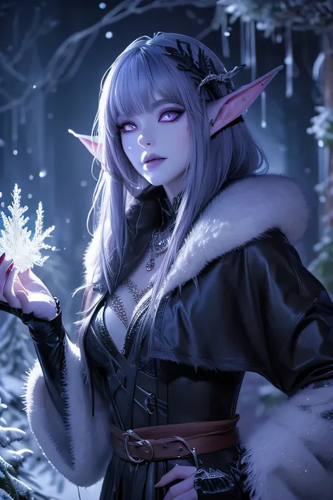 (Ultra-detailed face, looking away, Fantasy Illustration with Gothic, Ukiyo-e, Comic Art),
BREAK
(FrozenSilver: This is a jungle in the snowfield, and the details are as follows. Huge dense glistening ice trees, frozen forest trees, ice crystals glowing ...