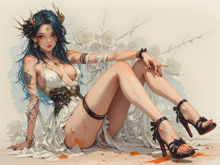 oil and watercolor painting,BV-Illu,cagedheels,open toe cagedheels,strappy heels,tattooedgirl,oil and watercolor painting,Ma_visVamp,