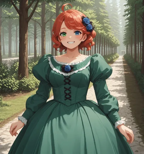score_9, score_8_up, score_7_up, source_anime, 1girl, solo, pixel art, solo, redhead BREAK
Short hair, red hair, wavy hair, swept bangs, ahoge, heterochromia, left_green_eye, right_blue_eye, large breasts BREAK
Victorian_dress, green dress, hair orname...