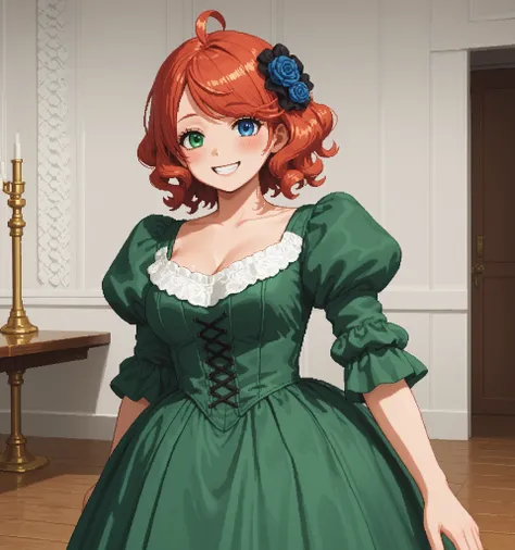 score_9, score_8_up, score_7_up, source_anime, 1girl, solo, pixel art, solo, redhead BREAK
Short hair, red hair, wavy hair, swept bangs, ahoge, heterochromia, left_green_eye, right_blue_eye, large breasts BREAK
Victorian_dress, green dress, hair orname...