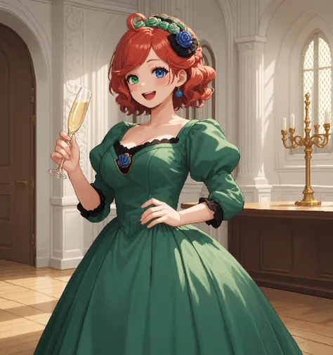 score_9, score_8_up, score_7_up, source_anime, 1girl, solo, pixel art, solo, redhead BREAK
Short hair, red hair, wavy hair, swept bangs, ahoge, heterochromia, left_green_eye, right_blue_eye, large breasts BREAK
Victorian_dress, green dress, hair orname...