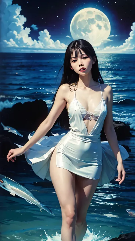 Antonio Sant'Elia, Shigeru Tamura, Mstislav Dobuzhinsky, Franciszka Themerson, Arnrid Johnston, Surrealism, Mystery, Weird, Fantastic, Fantasy, Sci-fi, Fantasy, Japanese Anime, Glass Map, A beautiful miniskirt high school girl walking through an ocean of l...
