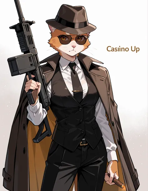 Score_9, score_8_up, score_7_up, source_anime, 1cat, solo, animal focus, sunglasses, (best quality), (high quality), {masterpiece}, extremely delicate and beautiful, ultra-detailed, beautiful detailed eyes, mafi4, necktie, suit, fedora, white shirt, black ...