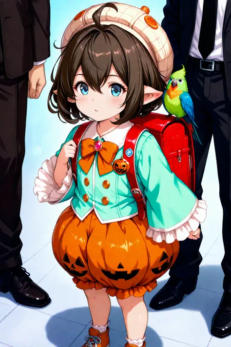 (ultra-detailed),Sierokarte \(granblue fantasy\),Sierokarte,granblue fantasy,gbf,harvin,pointy ears,minigirl,frills,brown hair,short hair,curly hair,bangs between eyes,sidelocks,shaggy hair,natural perm,messy hair,ahoge,light blue eyes,Pupil,Eyebrows visible through hair,eyelashes,jewels,jewelry,orange bowtie,long sleeves,wide sleeves,hand-fed parrot,bird on shoulder,jacket,randoseru,frilled dress,badge,shirt,green jacket,backpack,Odoshorts,Pumpkin shorts,prince shorts,bubble shorts,shorts,shoelaces,brown skirt,bubble skirt,puffy pants,(masterpiece),(best quality),high score,highres,incredibly absurdres,anime screencap,pastel colors,anime,shiny skin,Balanced upper and lower body structure,,(1girl,3boys,fullbody),((sfw)),
Sunglasses, silk hat, black suit,mafia boss,surrounded by her underlings.