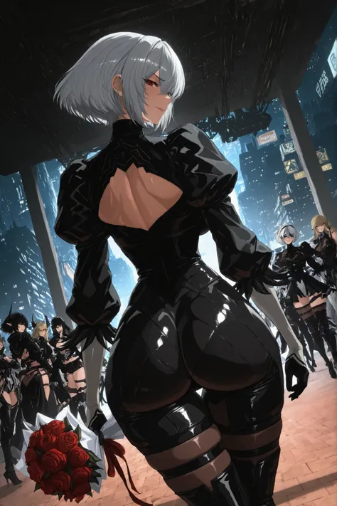 score_9,score_8_acima,score_7_acima, score_6_acima, score_5_acima,Fonte_anime, corpo inteiro, quarto de dormir, sfw, sensuais, sedutora, dystopian decadent city,  a beautiful interpretation of 2b, yorha no. 2 Tipo B, cabelo curto, cabelo branco, verruga, f...