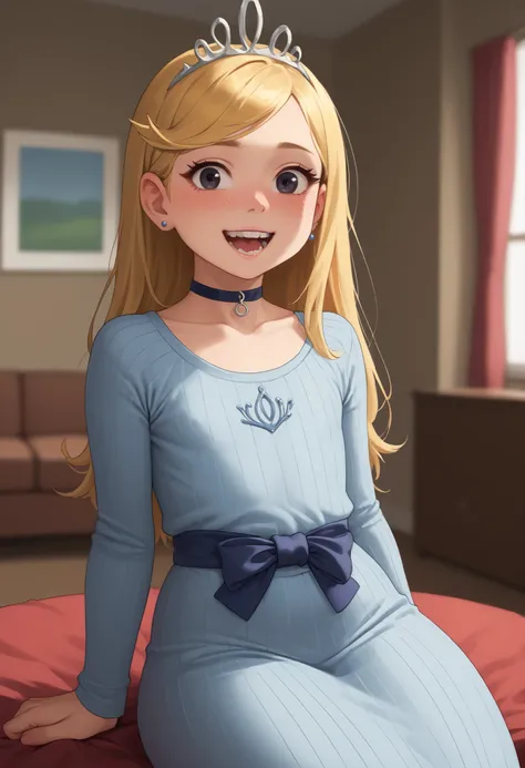 flat breasts. flat chest, skinny, huge hips, looking at viewer, 1o1a, blonde hair, tiara, Black eyes, earrings, necklace, choker. | masterpiece, best quality, amazing quality, 1girl, solo, sunww, knitted sweater, sash, mermaid, tail, sitting, arm support, ...
