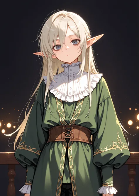 masterpiece,best quality,(ultra detailed:1.1),solo,elf, short chin length hair, elf ears, pointed ears, dark blue-grey eyes, ornate, elaborate detailed male ta style oji fashion,looking at viewer, painting, fantasy, glowing lights, sickly skinny,glossy,hig...