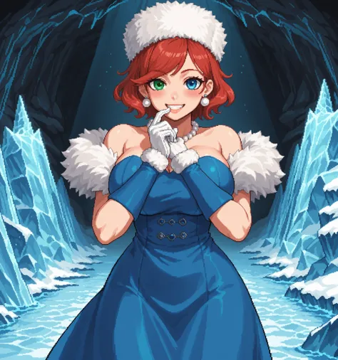 score_9, score_8_up, score_7_up, source_anime, 1girl, solo, pixel art, solo, redhead BREAK 

Short hair, red hair, wavy hair, swept bangs, , heterochromia, left_green_eye, right_blue_eye, large breasts BREAK  

edgwdc, winter clothes, gloves, hat, dress, b...