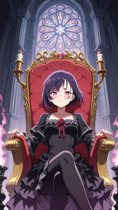 BREAK looking at viewer,BREAK (masterpiece:1.2), best quality, high resolution, unity 8k wallpaper, (illustration:0.8), (beautiful detailed eyes:1.6),A towering gothic castle hall, its vaulted ceilings lost in darkness, where a massive obsidian throne,Stai...